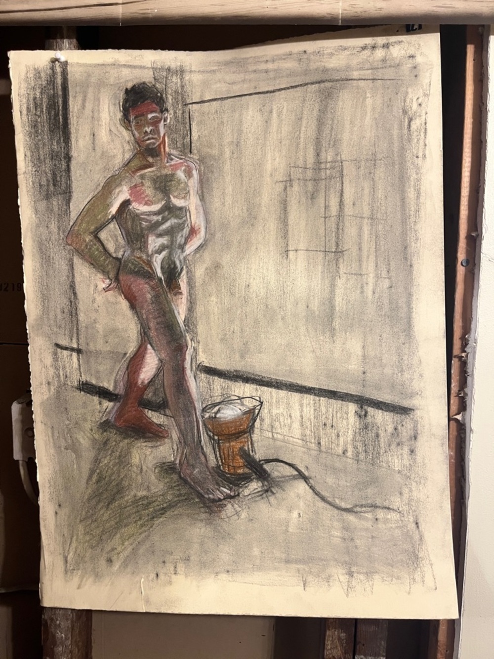 Original Figurative Charcoal and Pastel Art Print in Neutral and Brown Tones
